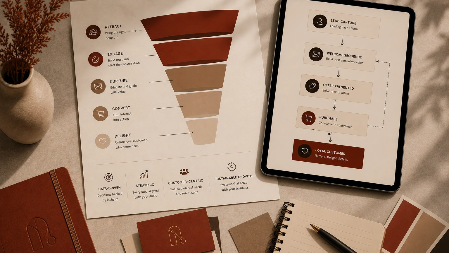 Funnels & Strategy - Designing a sales funnel to convert leads into customers.
